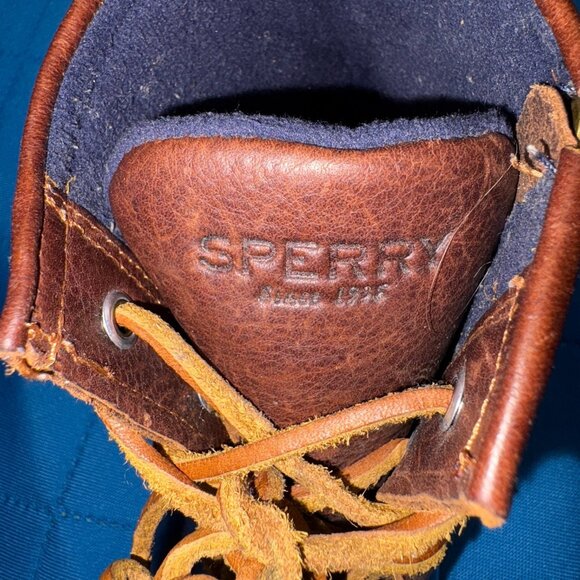 Sperry Saltwater Duck Boots Women's Size 9M Brown Leather Navy Rubber Rain - Picture 10 of 12